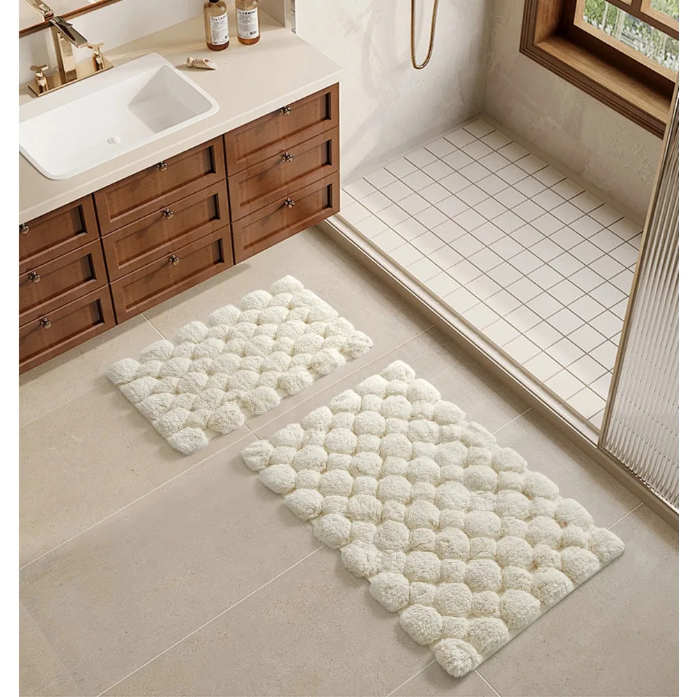 Bamboo Bath Mat - Ivory 2-Piece Cotton Bath Rug Set